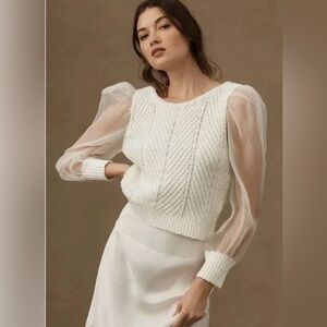 Maeve Anthropologie Cable Knit Twofer Sweater Vest w/ Sheer Puff Sleeves-Size  M